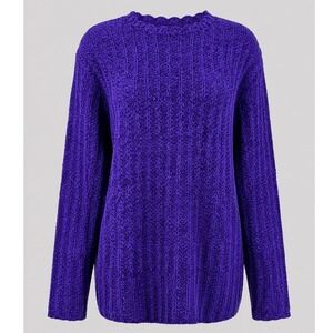 Vintage Karen Scott Chenille Sweater Purple Scallop Neck‎ Womens S Soft Y2K